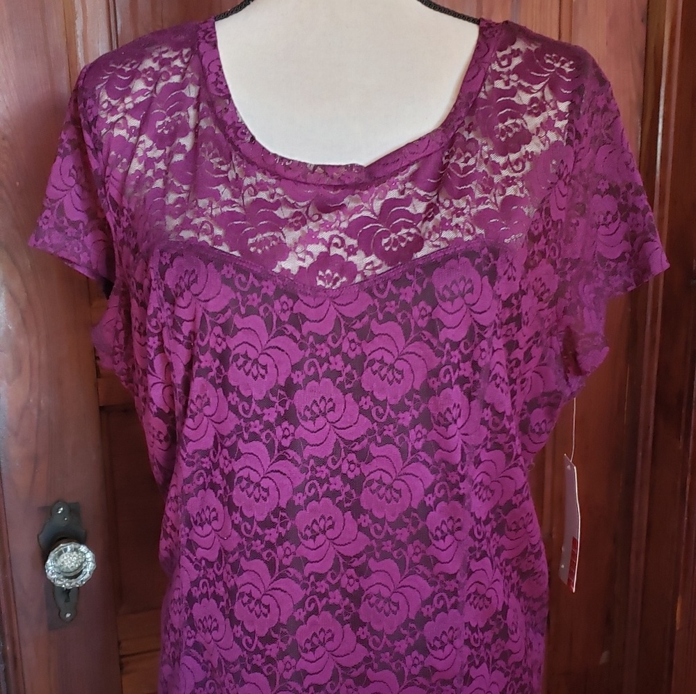 NWT Elle Plum Lace top....XL
